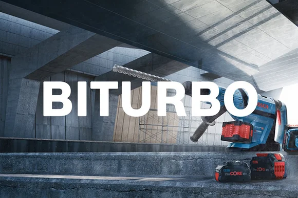 Bohrhammer mit Akku auf Baustelle